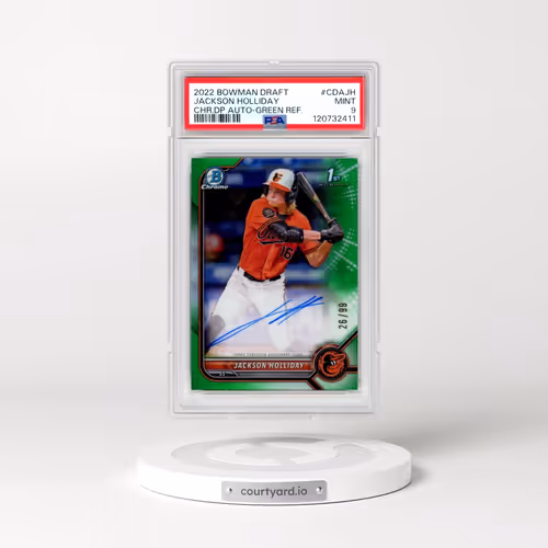 2022 Bowman Draft Chrome Draft Pick Autographs #CDAJH Jackson Holliday - Green Refractor (PSA 9 MINT