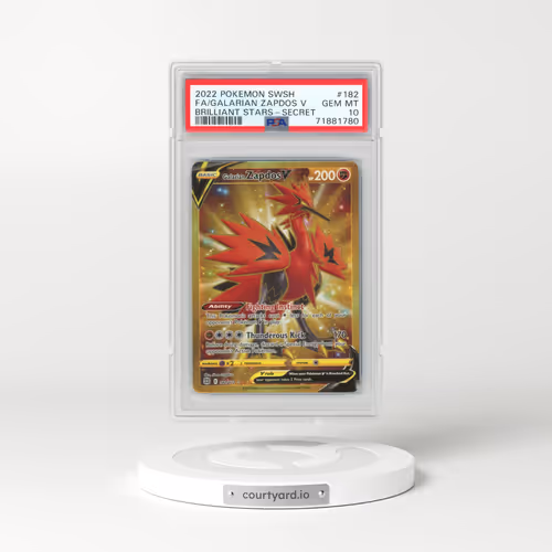 2022 Pokémon Sword & Shield Brilliant Stars #182 Galarian Zapdos V - Holo Full Art Secret (PSA 10 GEM MINT)