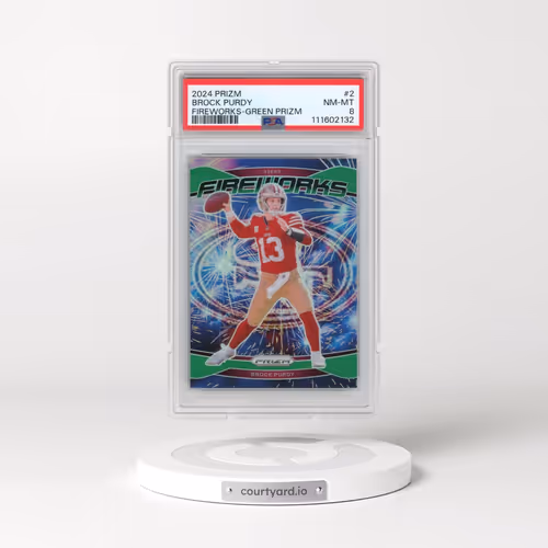 2024 Panini Prizm Fireworks #2 Brock Purdy - Green Prizm (PSA 8 NM-MT)