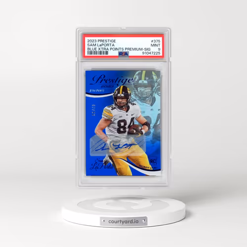 2023 Panini Prestige #375 Sam LaPorta - Blue Xtra Points Premium-Signature (PSA 9 MINT)