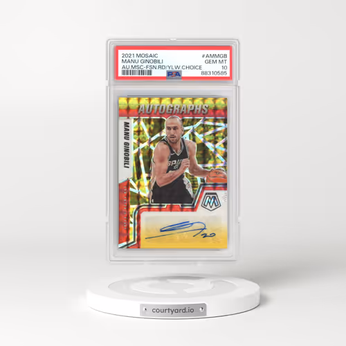2021 Panini Mosaic Autographs Mosaic #AMMGB Manu Ginobili - Fusion Red/Yellow Choice (PSA 10 GEM MINT)