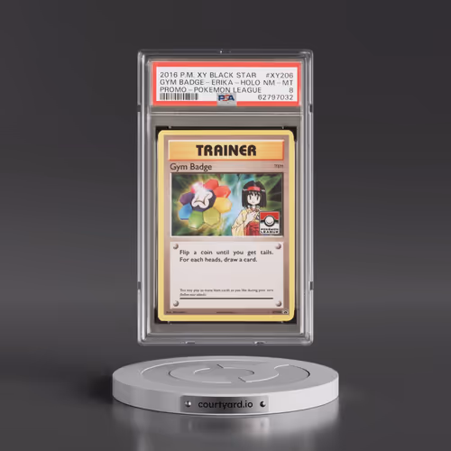 2016 Pokémon XY Black Star Promo #XY206 Gym Badge-Erika - Holo Pokemon League (PSA 8 NM-MT)