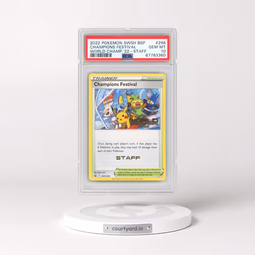 2022 Pokémon Swsh Black Star Promo #296 Champions Festival - World Championships 2022-Staff (PSA 10