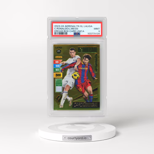 2023 Panini Adrenalyn XL Laliga Dream Box Card Unica Cristiano Ronaldo/Lionel Messi (PSA 9 MINT)