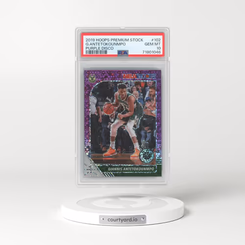 2019 Panini Hoops Premium Stock #102 Giannis Antetokounmpo - Purple Disco (PSA 10 GEM MINT)