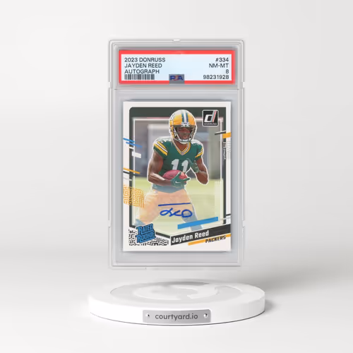 2023 Panini Donruss #334 Jayden Reed - Autograph (PSA 8 NM-MT)