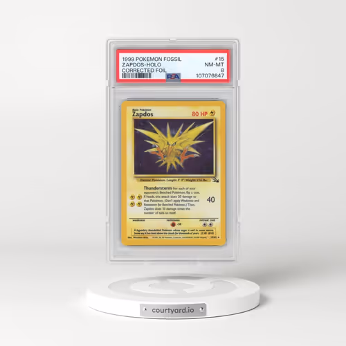 1999 Pokémon Fossil #15 Zapdos - Holo Corrected Foil (PSA 8 NM-MT)