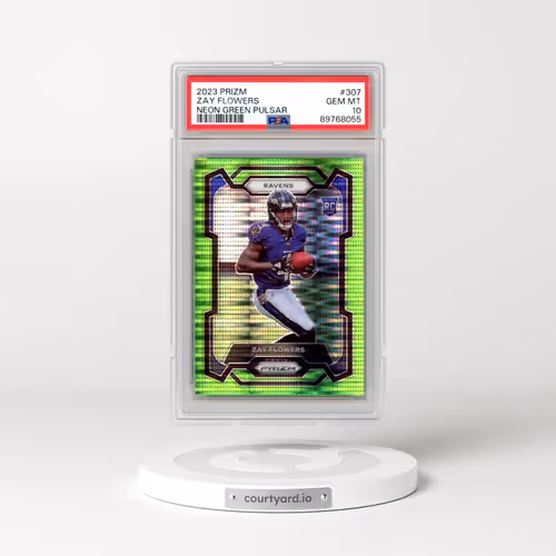 2023 Panini Prizm #307 Zay Flowers - Neon Green Pulsar (PSA 10 GEM MINT)