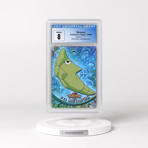 1999 Series 1 (Oval Nintendo Seal) #11 Metapod - First Print (Blue Topps Logo) Rainbow Foil (Smooth) (CGC 8 NM-MT)