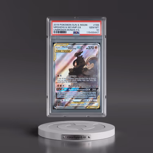 2019 Pokémon Sun & Moon Unbroken Bonds #199 Marshadow & Machamp GX - Holo Full Art (PSA 10 GEM MINT)