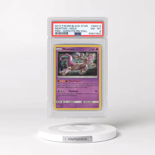 2019 Pokémon SM Black Star Promo #SM214 Mewtwo - Holo Hidden Fates Pin Collection (PSA 8 NM-MT)