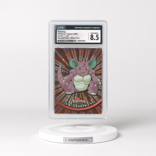 1999 Topps Series 1 #34 Nidoking - Holo Second Print (Black Topps Logo) Silver Foil (Rays) (CGC 8.5 NM-MT+)