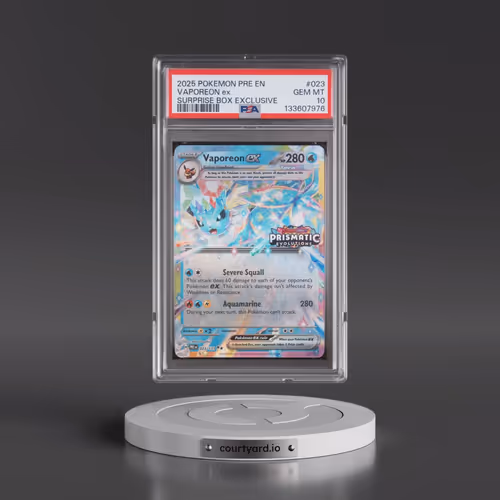 2025 Pokémon Pre EN-Prismatic Evolutions #023 Vaporeon EX - Holo Surprise Box Exclusive (PSA 10 GEM