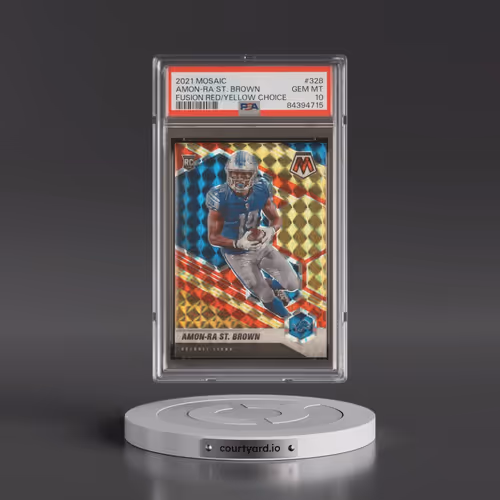 2021 Panini Mosaic #328 Amon-RA St. Brown - Fusion Red/Yellow Choice (PSA 10 GEM MINT)