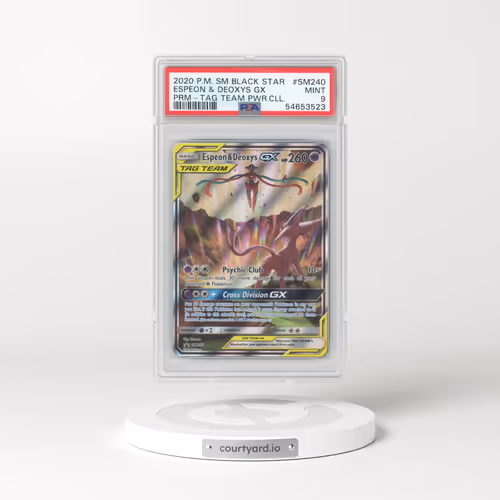 2020 Pokémon SM Black Star Promo #SM240 Espeon & Deoxys GX - Holo Tag Team Powers Collection (PSA 9 MINT)