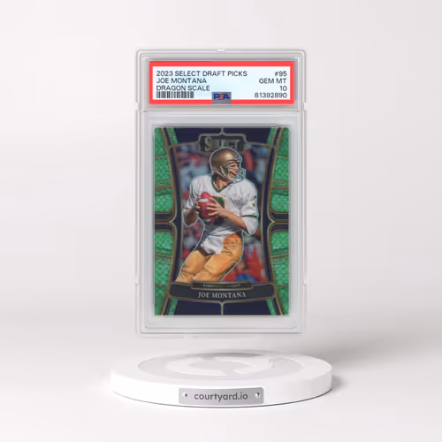 2023 Panini Select Draft Picks #95 Joe Montana - Dragon Scale Prizm (PSA 10 GEM MINT)