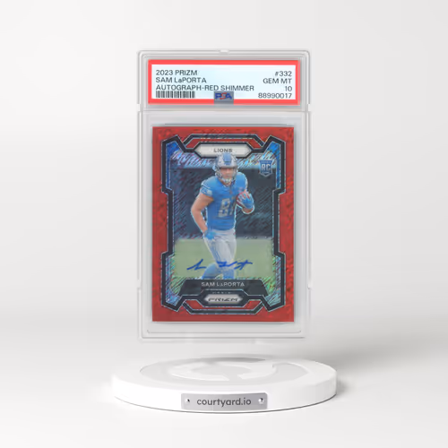 2023 Panini Prizm #332 Sam LaPorta - Autograph-Red Shimmer (PSA 10 GEM MINT)