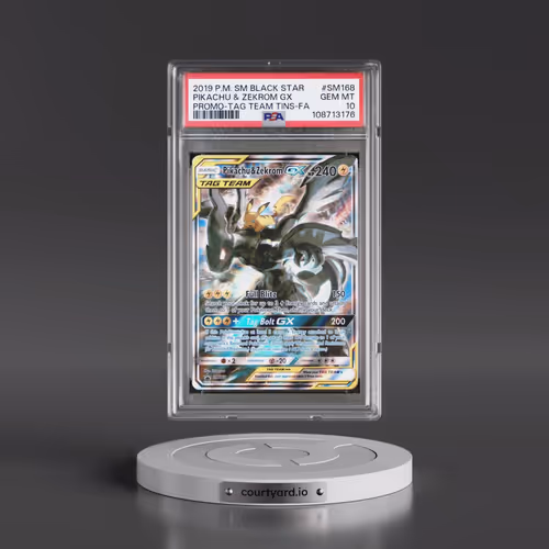 2019 Pokémon SM Black Star Promo #SM168 Pikachu & Zekrom GX - Holo Full Art Tag Team Tins (PSA 10 GE