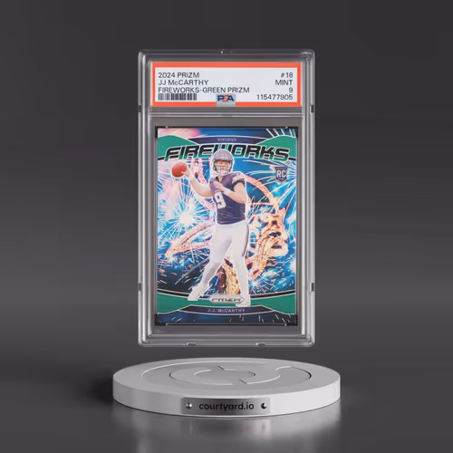 2024 Panini Prizm Fireworks #18 JJ McCarthy - Green Prizm (PSA 9 MINT)