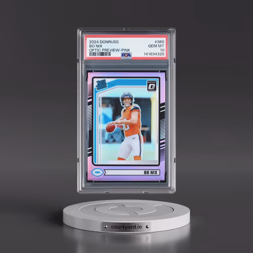 2024 Panini Donruss #369 Bo Nix - Optic Preview-Pink (PSA 10 GEM MINT)