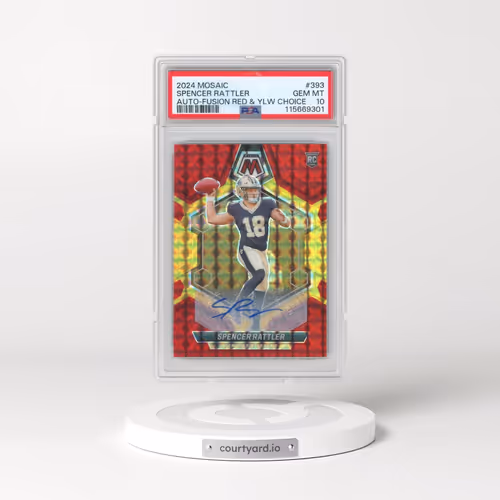 2024 Panini Mosaic #393 Spencer Rattler - Autograph-Fusion Red & Yellow Choice (PSA 10 GEM MINT)