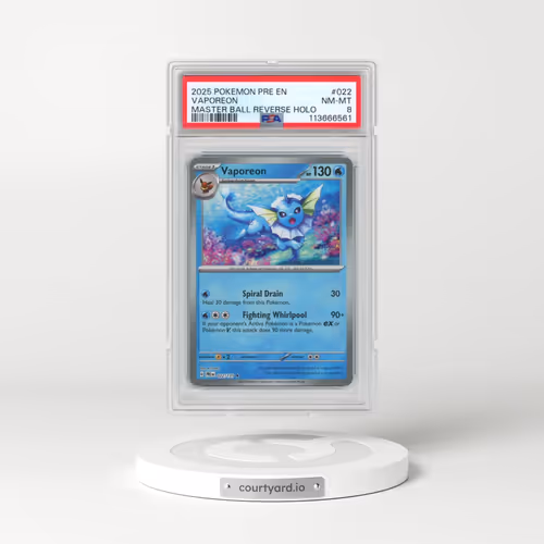 2025 Pokémon Pre EN-Prismatic Evolutions #022 Vaporeon - Reverse Holo Master Ball (PSA 8 NM-MT)