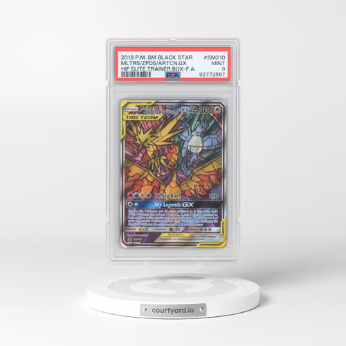 2019 Pokémon SM Black Star Promo #SM210 Moltres & Zapdos & Articuno GX - Holo Full Art Hidden Fates Elite Trainer Box (PSA 9 MINT)