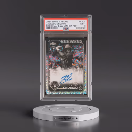 2024 Topps Chrome Rookie Autographs #RAJC Jackson Chourio - Black & White Mini Diamond Refractor (PS