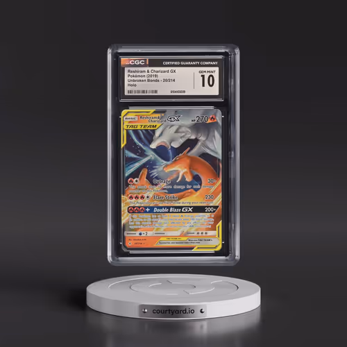 2019 Unbroken Bonds #20/214 Reshiram & Charizard GX - Holo (CGC 10 GEM MINT)