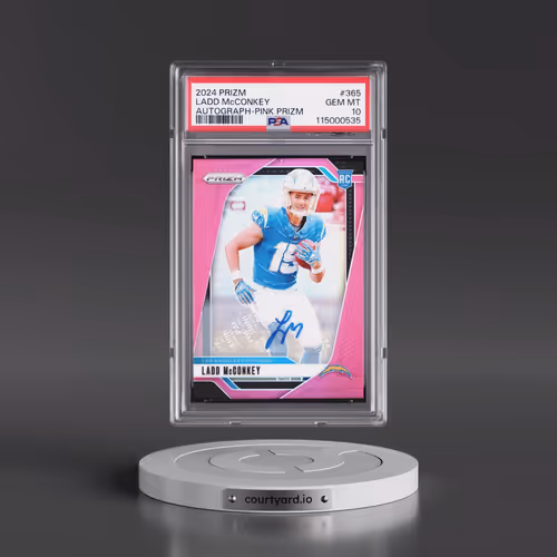 2024 Panini Prizm #365 Ladd McConkey - Autograph-Pink Prizm (PSA 10 GEM MINT)