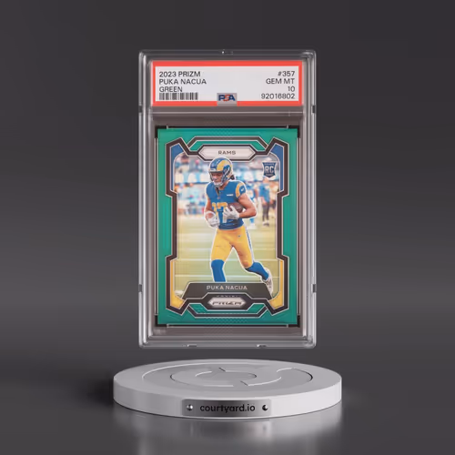 2023 Panini Prizm #357 Puka Nacua - Green Prizm (PSA 10 GEM MINT)