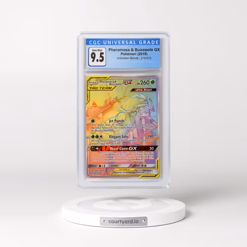 2019 Unbroken Bonds #215/214 Pheromosa & Buzzwole GX - Rainbow Holo (CGC 10 GEM MINT)
