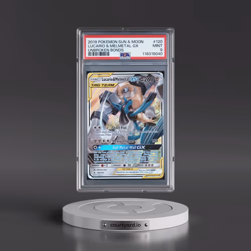 2019 Pokémon Sun & Moon Unbroken Bonds #120 Lucario & Melmetal GX - Holo (PSA 9 MINT)