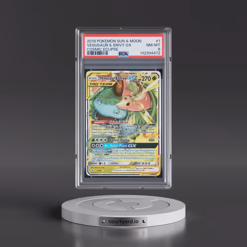 2019 Pokémon Sun & Moon Cosmic Eclipse #1 Venusaur & Snivy GX - Holo (PSA 8 NM-MT)