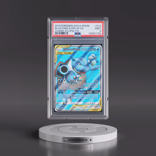 2019 Pokémon Sun & Moon Cosmic Eclipse #214 Blastoise & Piplup GX - Holo Full Art (PSA 9 MINT)