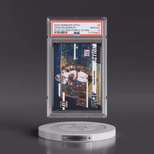 2023 Panini Donruss Optic Play Action #9 Saquon Barkley - Purple Stars (PSA 10 GEM MINT)