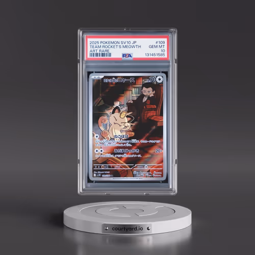 2025 Pokémon SV10-Glory of Team Rocket #109 Team Rocket's Meowth - Art Rare (PSA 10 GEM MINT)