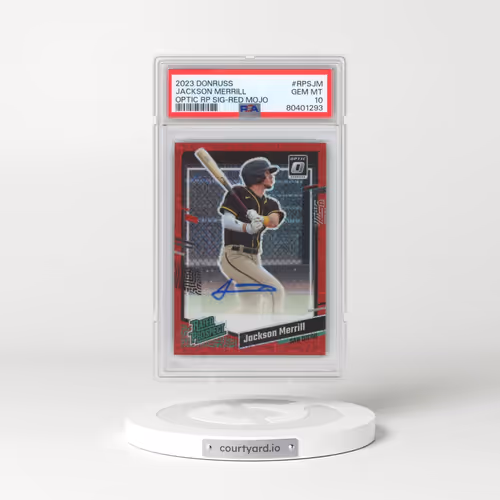 2023 Panini Donruss Optic Rated Prospect Signatures #RPSJM Jackson Merrill - Red Mojo (PSA 10 GEM MINT)