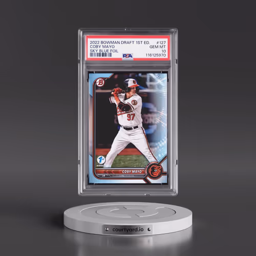 2022 Bowman Draft 1st Edition #127 Coby Mayo - Sky Blue Foil (PSA 10 GEM MINT)