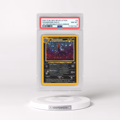 2001 Pokémon Neo Revelation #8 Houndoom - 1st Edition Double Holo Error (PSA 8 NM-MT)