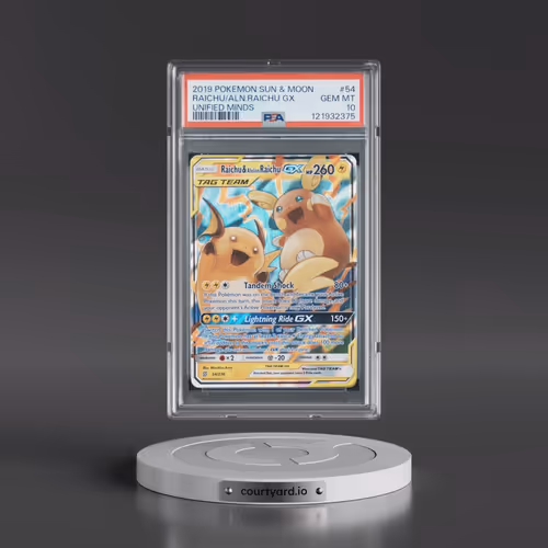 2019 Pokémon Sun & Moon Unified Minds #54 Raichu & Alolan Raichu GX - Holo (PSA 10 GEM MINT)