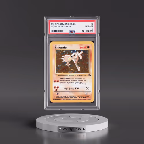 1999 Pokémon Fossil #7 Hitmonlee - Holo (PSA 8 NM-MT)