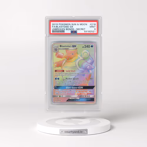 2019 Pokémon Sun & Moon Unbroken Bonds #218 Blastoise GX - Holo Full Art Secret (PSA 9 MINT)