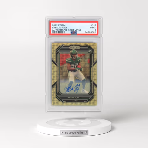 2022 Panini Prizm #317 Breece Hall - Autograph-Gold Vinyl (PSA 9 MINT)
