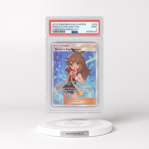 2019 Pokémon Sun & Moon Unbroken Bonds #209 Green's Exploration - Full Art (PSA 9 MINT)