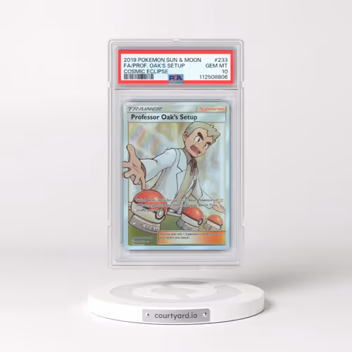 2019 Pokémon Sun & Moon Cosmic Eclipse #233 Professor Oak's Setup - Full Art (PSA 10 GEM MINT)