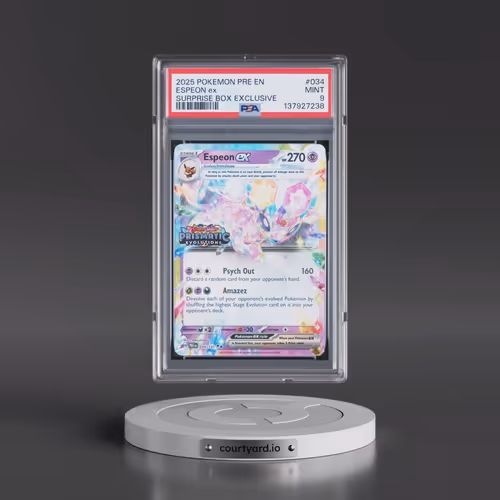 2025 Pokémon Pre EN-Prismatic Evolutions #034 Espeon EX - Holo Surprise Box Exclusive (PSA 9 MINT)