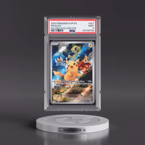 2023 Pokémon Svp EN-SV Black Star Promo #027 Pikachu - Paldea Evolved Elite Trainer Box (PSA 9 MINT)