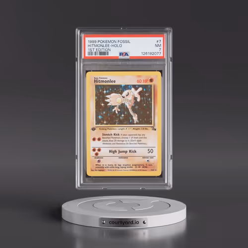 1999 Pokémon Fossil #7 Hitmonlee - 1st Edition Holo (PSA 7 NM)