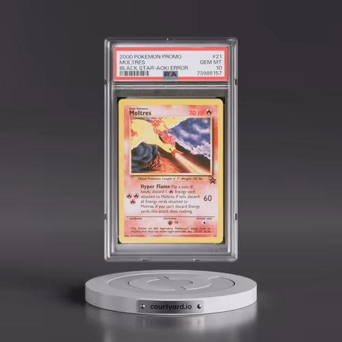 2000 Pokémon Promo Black Star #21 Moltres - Toshinao Aoki Error (PSA 10 GEM MINT)